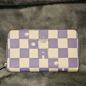 Coach Purple and Cream Checkered Wallet